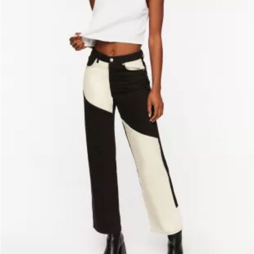 Forever 21 Premium High Rise Wide Leg Color-block Denim Jeans Size 27
